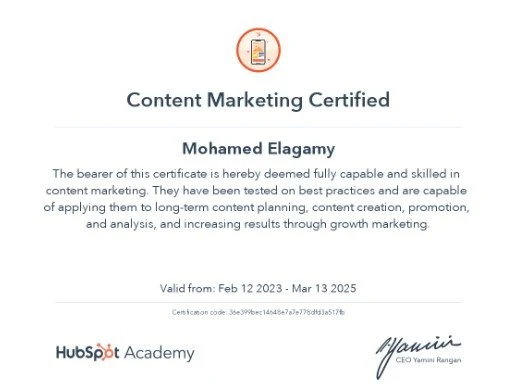 HubSpot Academy — Content Marketing — Mohamed Elagamy