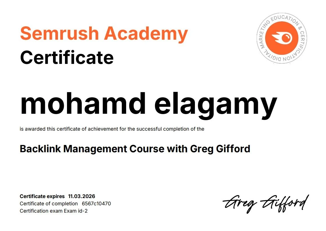 Semrush Academy — Backlink Management — Mohamed Elagamy