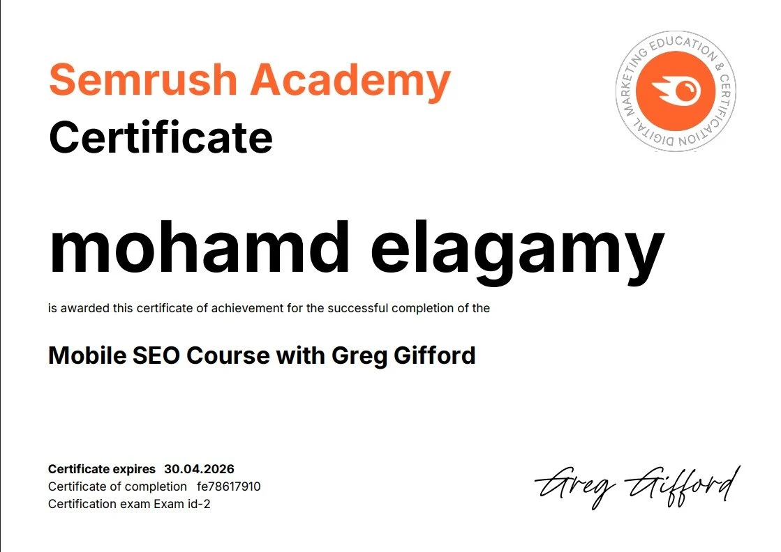 Semrush Academy — Mobile SEO — Mohamed Elagamy