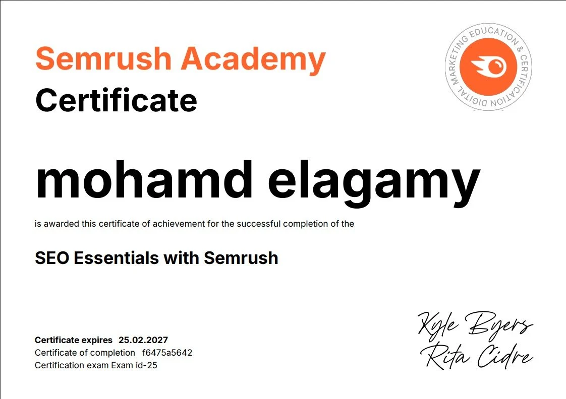 Semrush Academy — SEO Essentials — Mohamed Elagamy