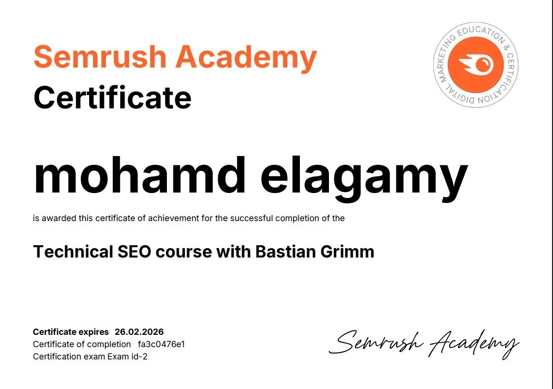 Semrush Academy — Technical SEO — Mohamed Elagamy